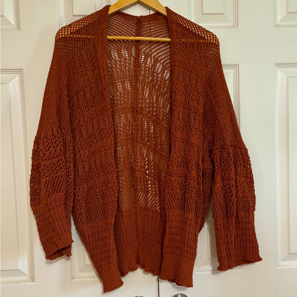 Fall Burnt Orange Women's Knitted Open Lightweight Sweater OS